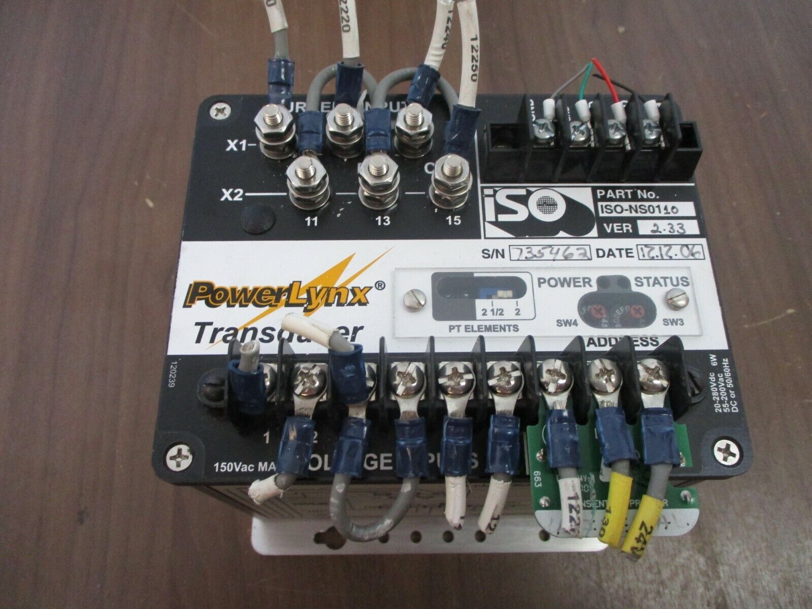 ISO Power Lynx Transducer ISO-NS0110 Ver. 2.33 20-280VSC 55-200VAC 50/60Hz 3Ph