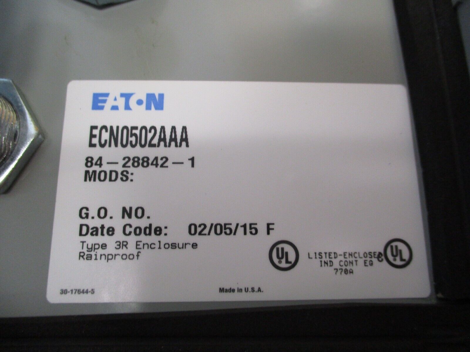 Eaton Enclosed Size 0 Starter ECN0502AAA Mods: 84-28842-1 120V Coil New Surplus