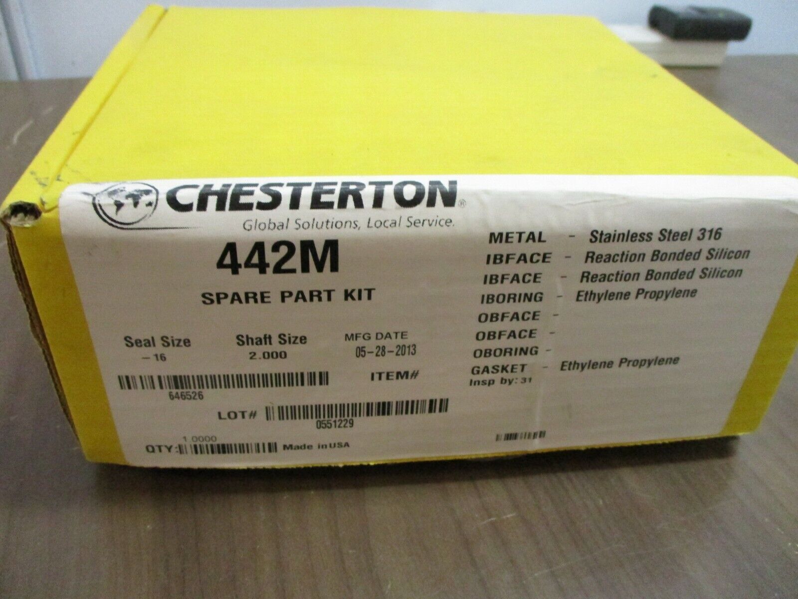 Chesterton Spare Part Kit 646526 Seal Size: -16 Shaft Size: 2.000 New Surplus