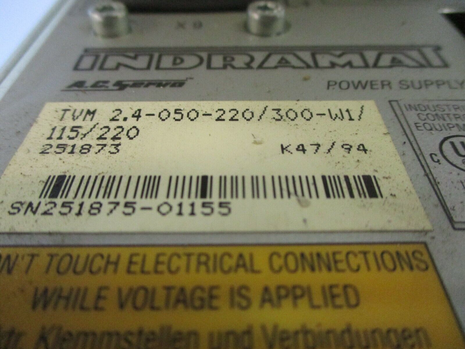 Indramat AC Servo Power Supply TVM 2.4-050-220/300-W1/115/220 Used