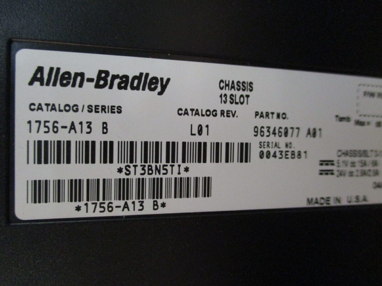 Allen-Bradley 13-Slot Chassis w/ Power Supply 1756-A13B / 1756-PA72C PS Rev. C01