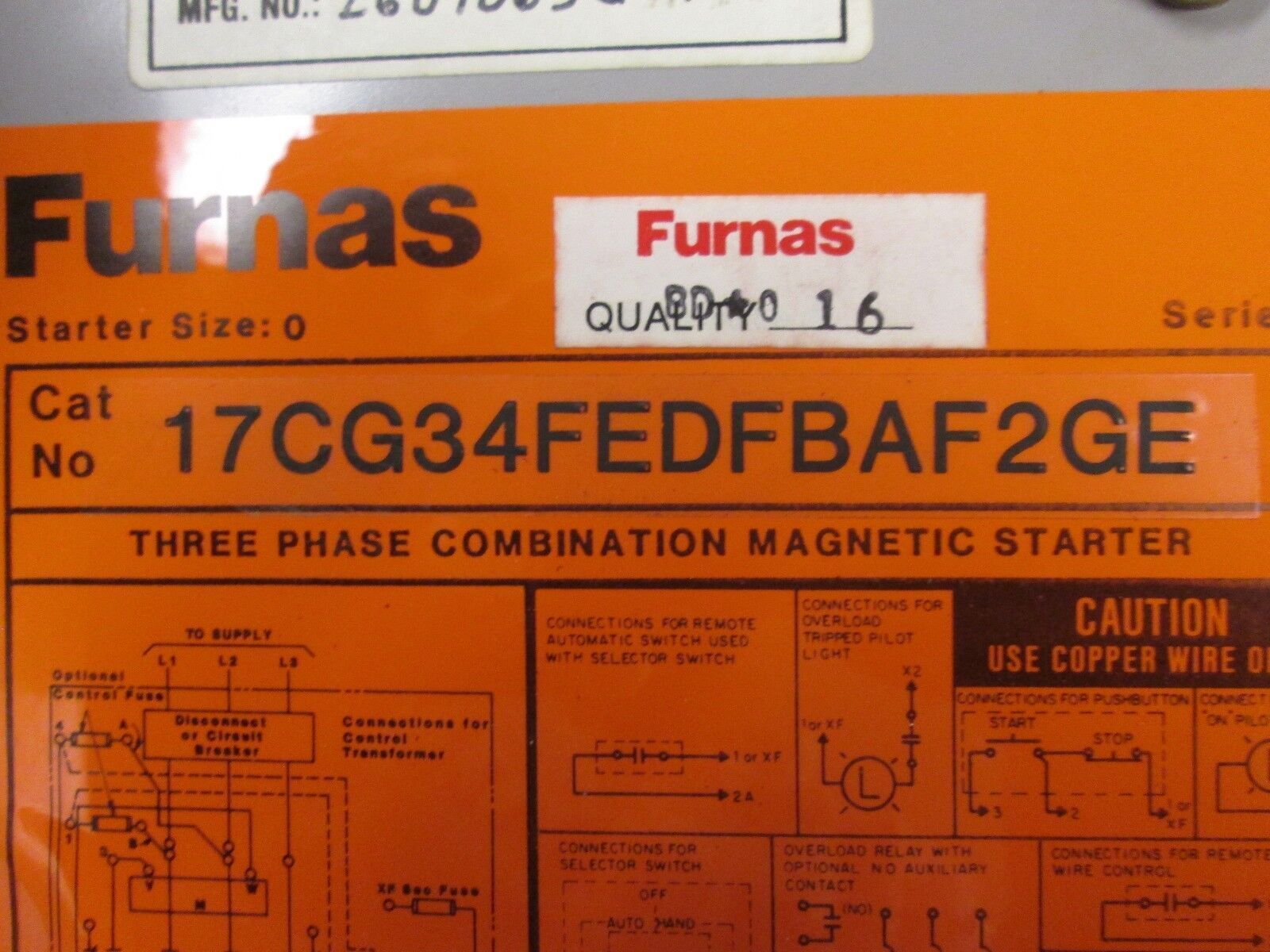 Furnas Combination 17CG34FEDFBAF2GE Size 0 18A 120V Coil Used