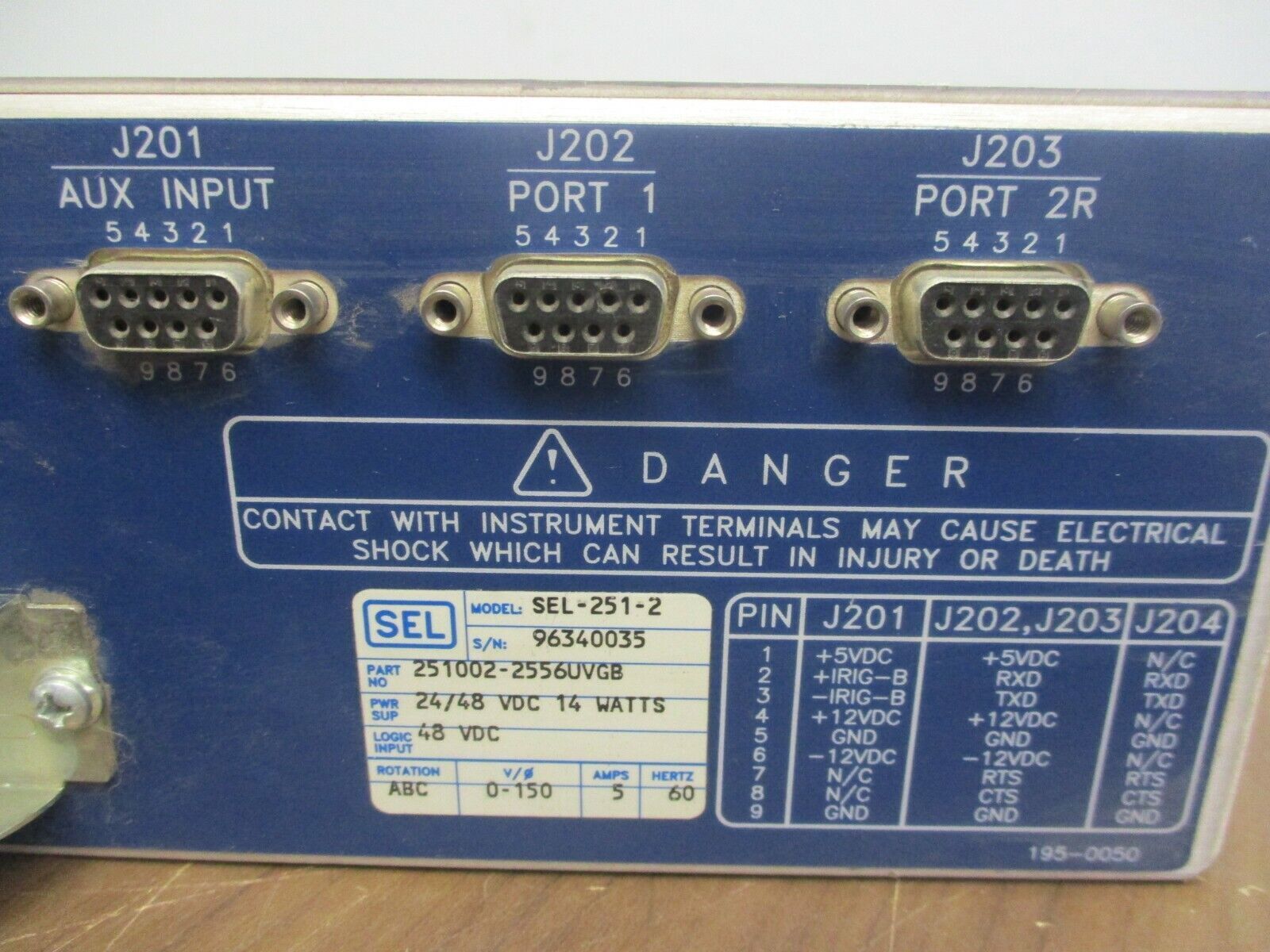 SEL Model SEL-251-2 Distribution Relay 251002-2556UVGB Power Supply:24/48VDC 14W
