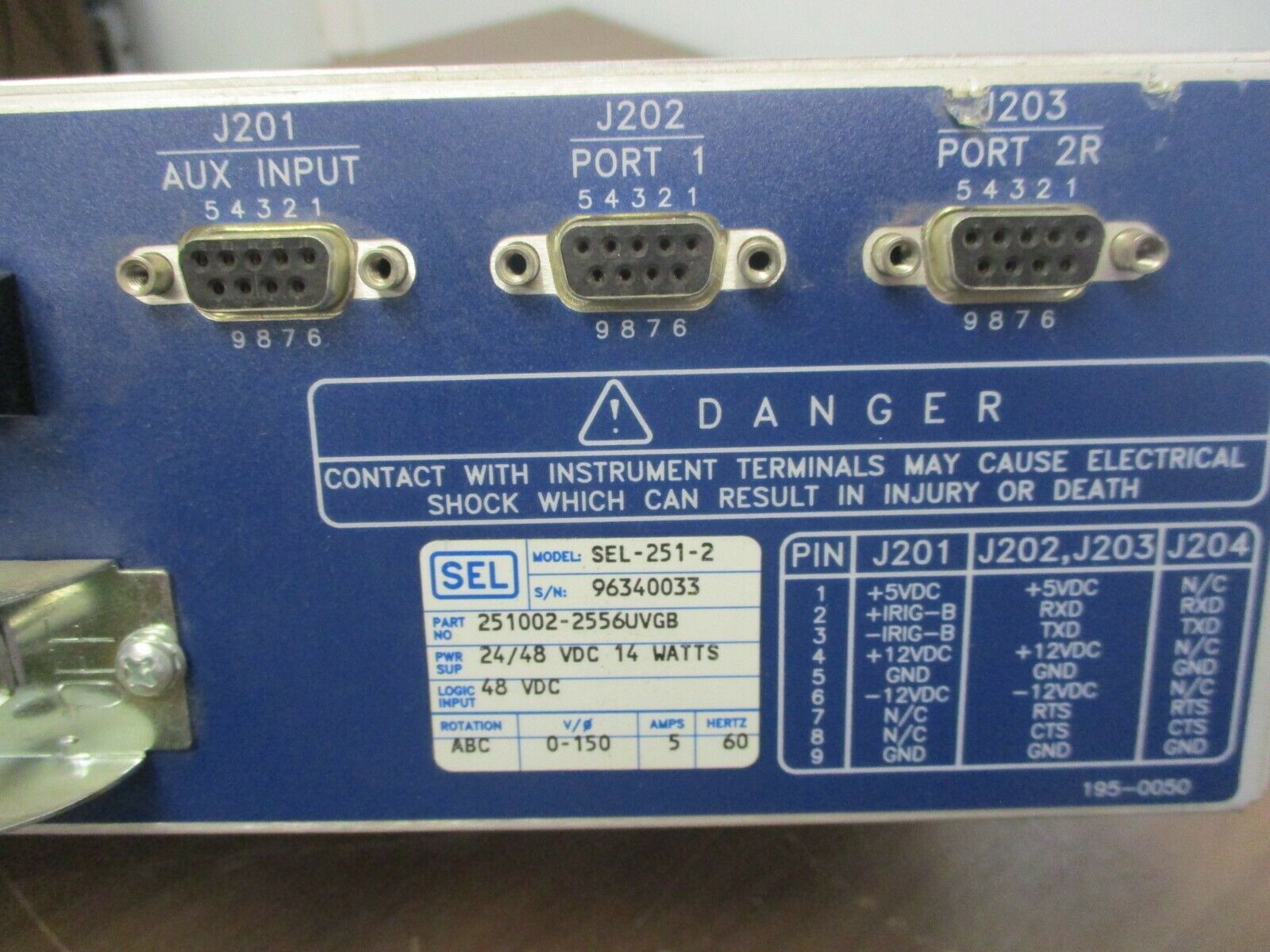 SEL Model SEL-251-2 Distribution Relay 251002-2556UVGB Power Supply: 24/48VDC