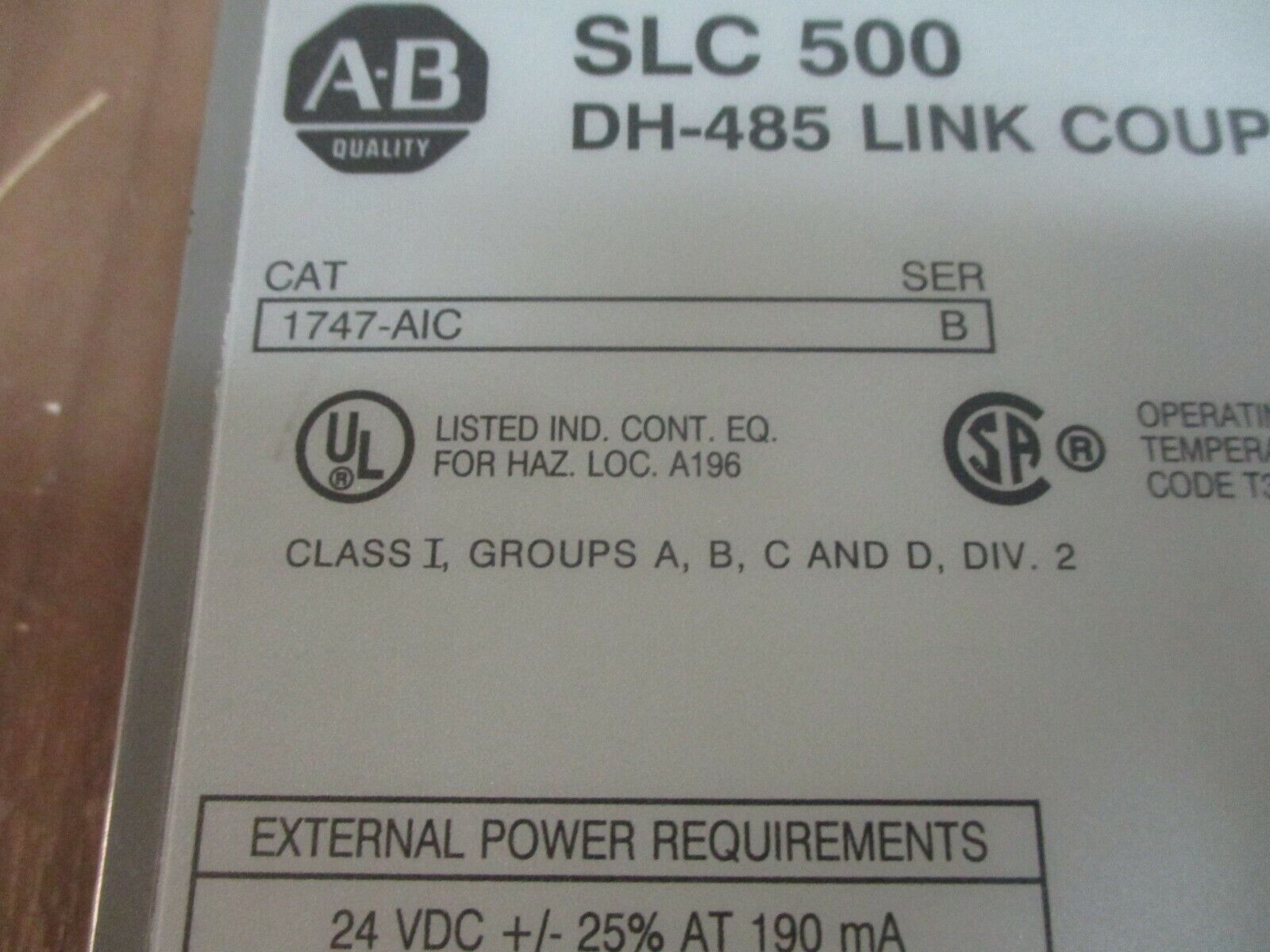 Allen-Bradley SLC 500 DH-485 Link Coupler 1747-AIC Ser. A 24VDC 190mA