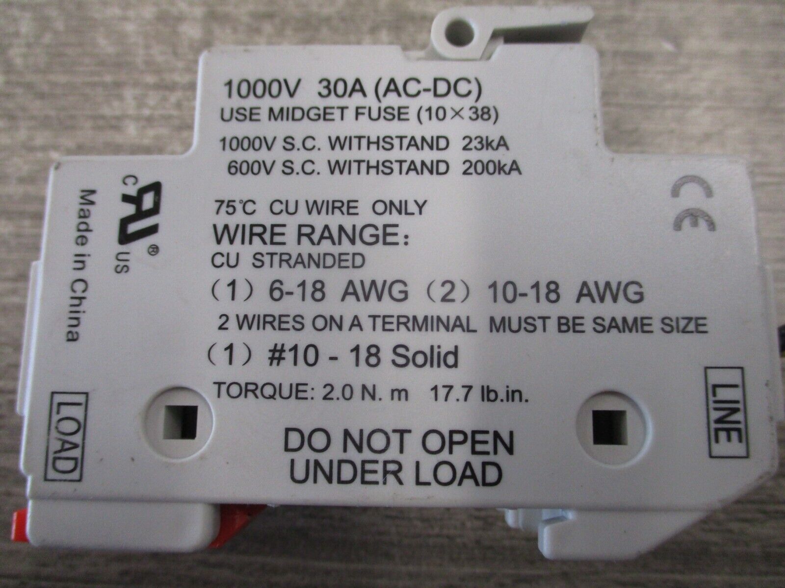 Marathon Fuse Holder 6SM30A C 30A 1000V 1P *Lot of 2* Used