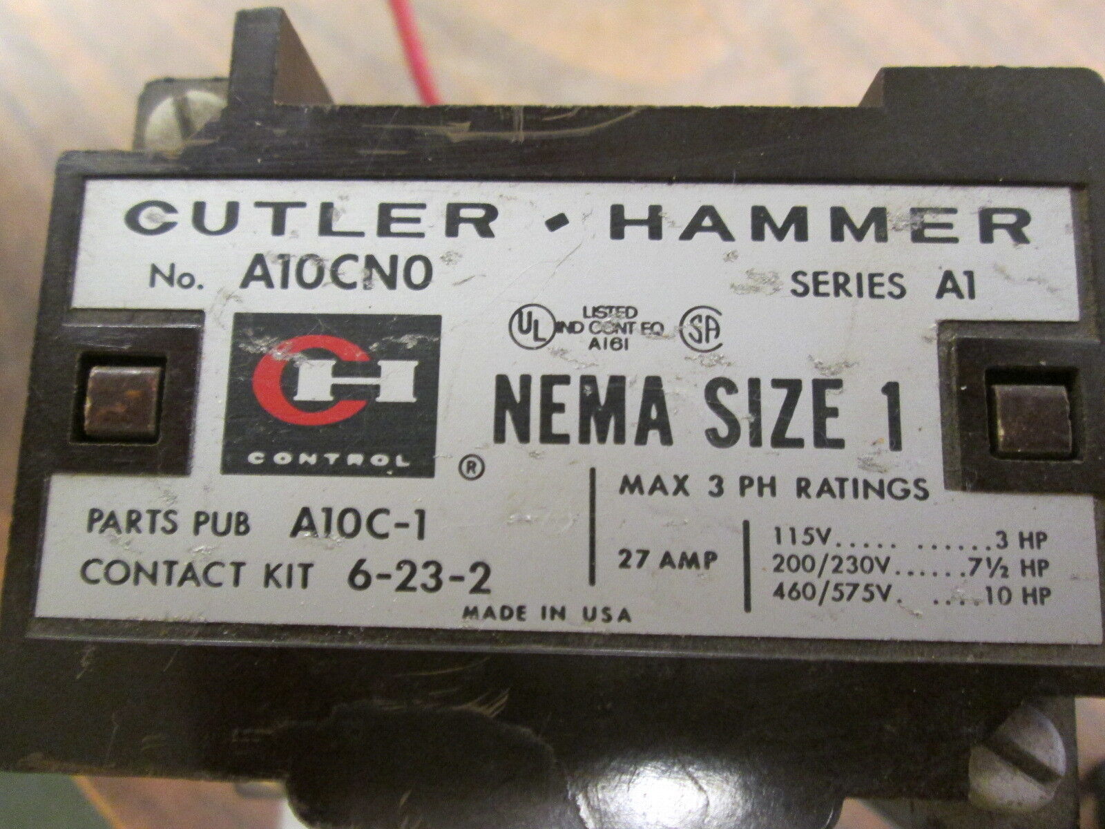 Cutler-Hammer Size 1 Contactor A10CN0 120V Coil 27A Used