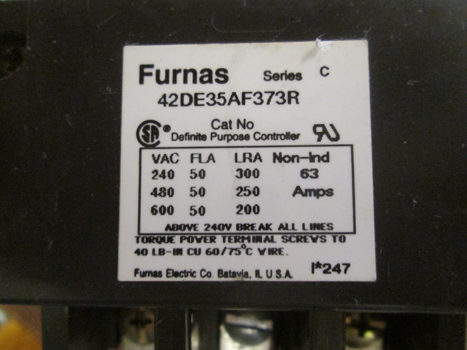 Furnas Contactor 42DE35AF373R 120V Coil 63A Used