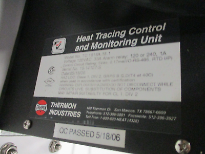 Thermon Heat Tracing Control & Mounting Unit TC-1818A.18.1. *Used*