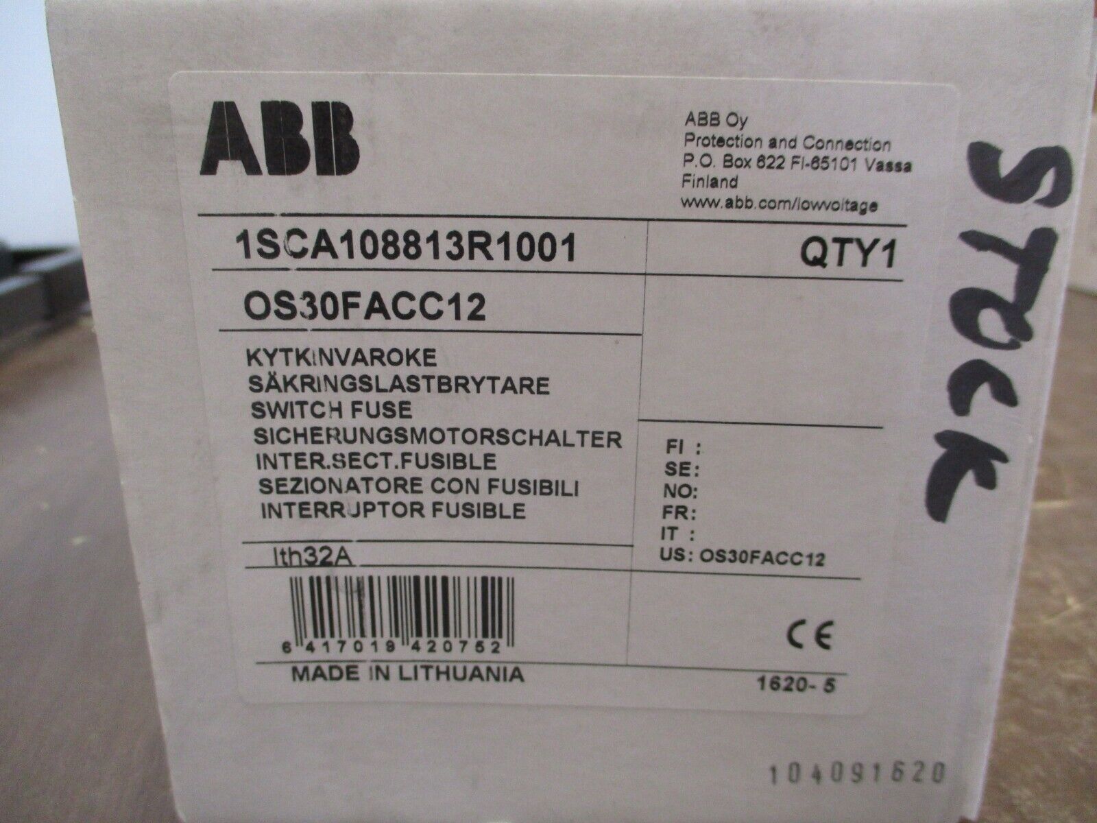 ABB Fusible Disconnect Switch OS30FACC12 30A 3P New Surplus