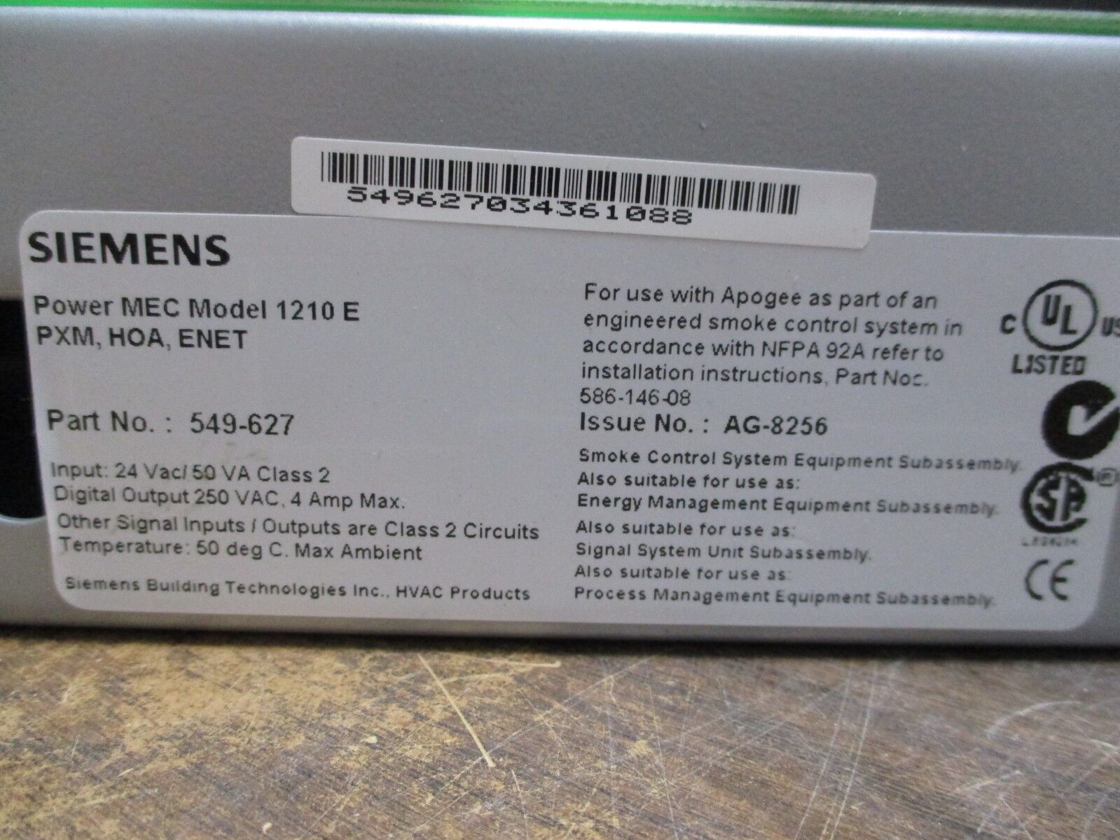 Siemens APOGEE Automation Model 1210 E Power MEC 549-627 PXM, HOA, ENET Used