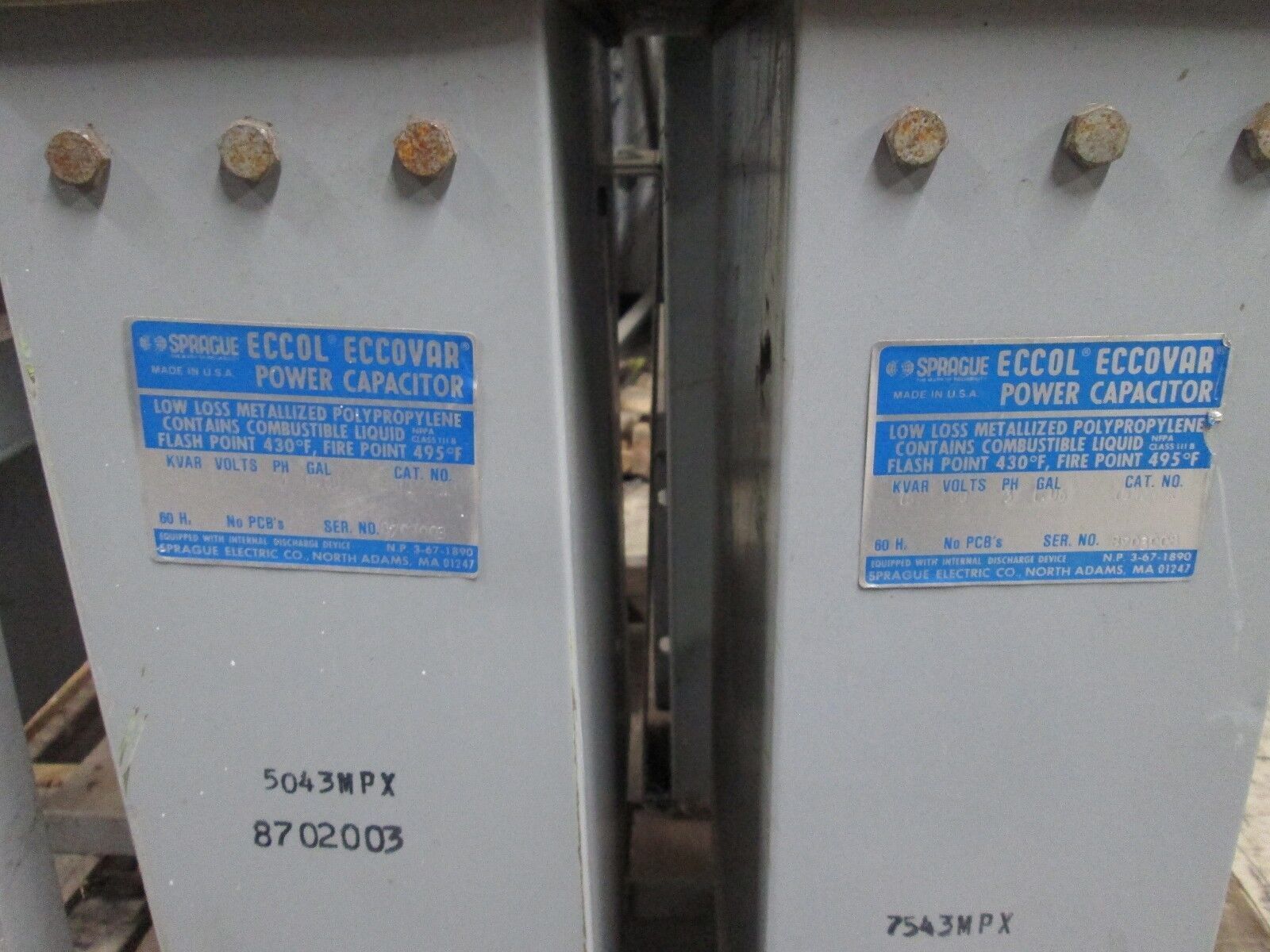 Eccol Eccovar Power Capacitor 125MYP431 125 KVAR 480V 3Ph 60Hz Used