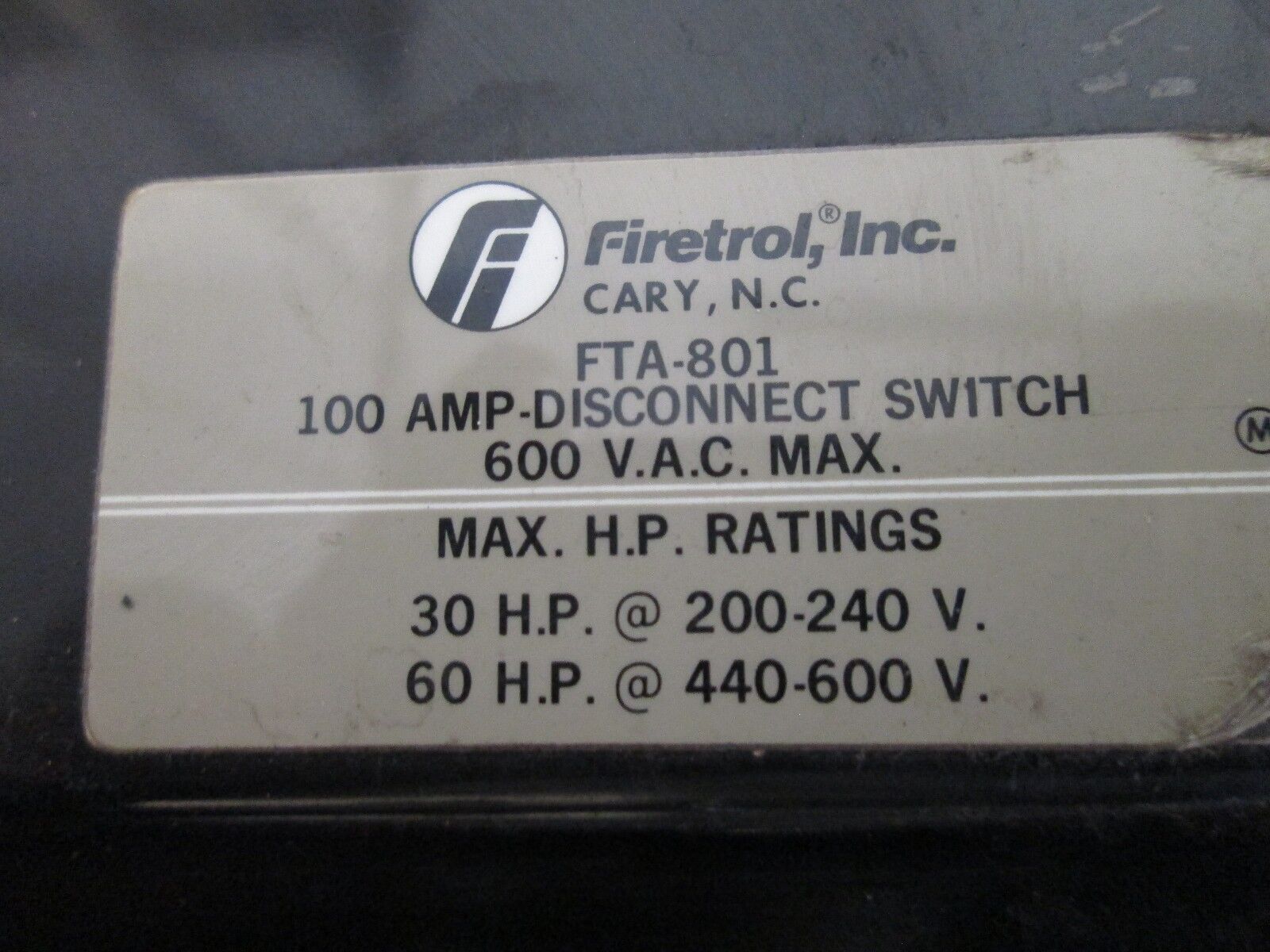 Firetrol Firepump Breaker FTA-801 FTA-P7 Trip Unit 55A Used