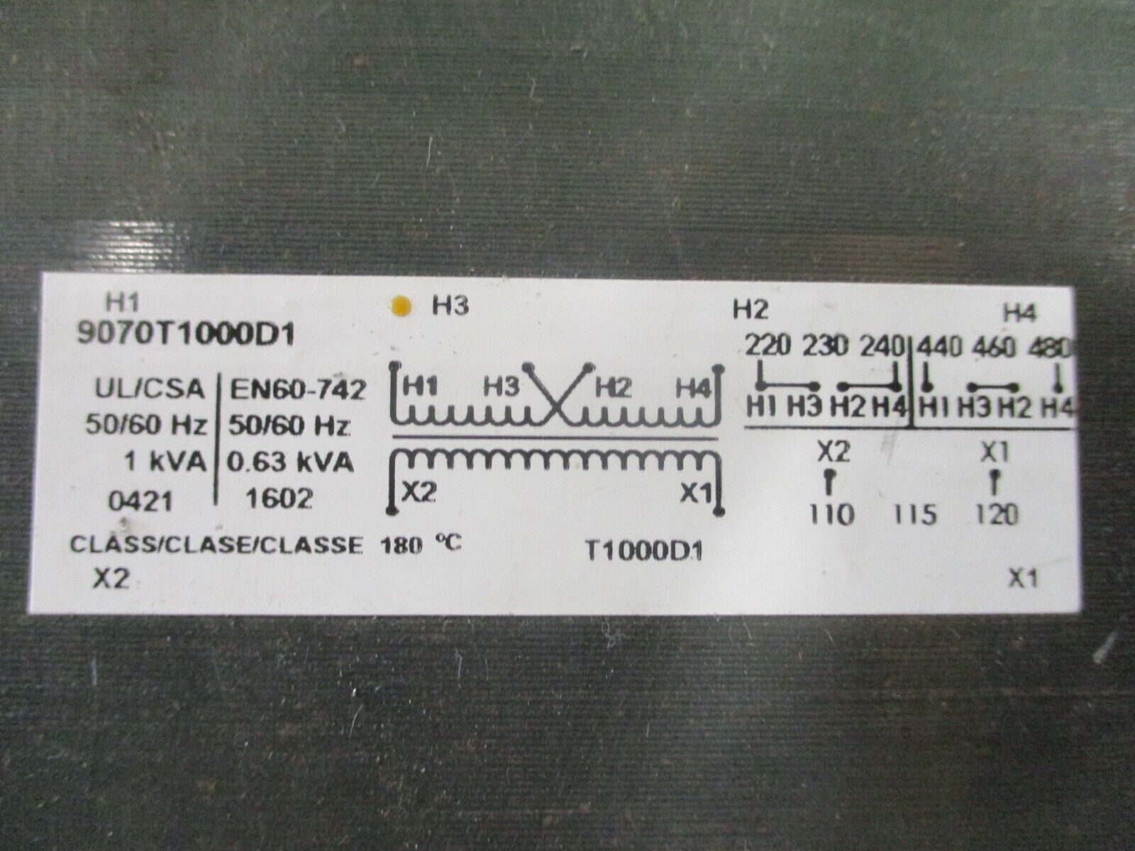 Square D Transformer 9070T1000D1 1KVA Pri:240/480 Sec: 120V Used
