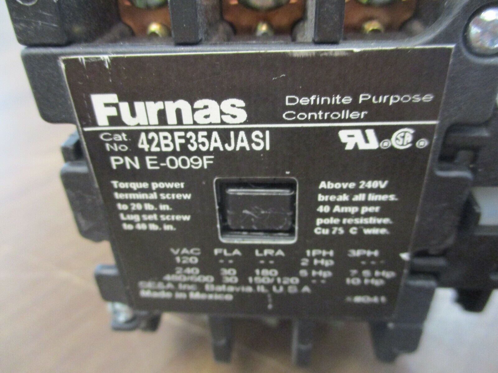 Furnas Contactor 42BF35AJASI 24V Coil 30A 600V w/ Aux Contact Used