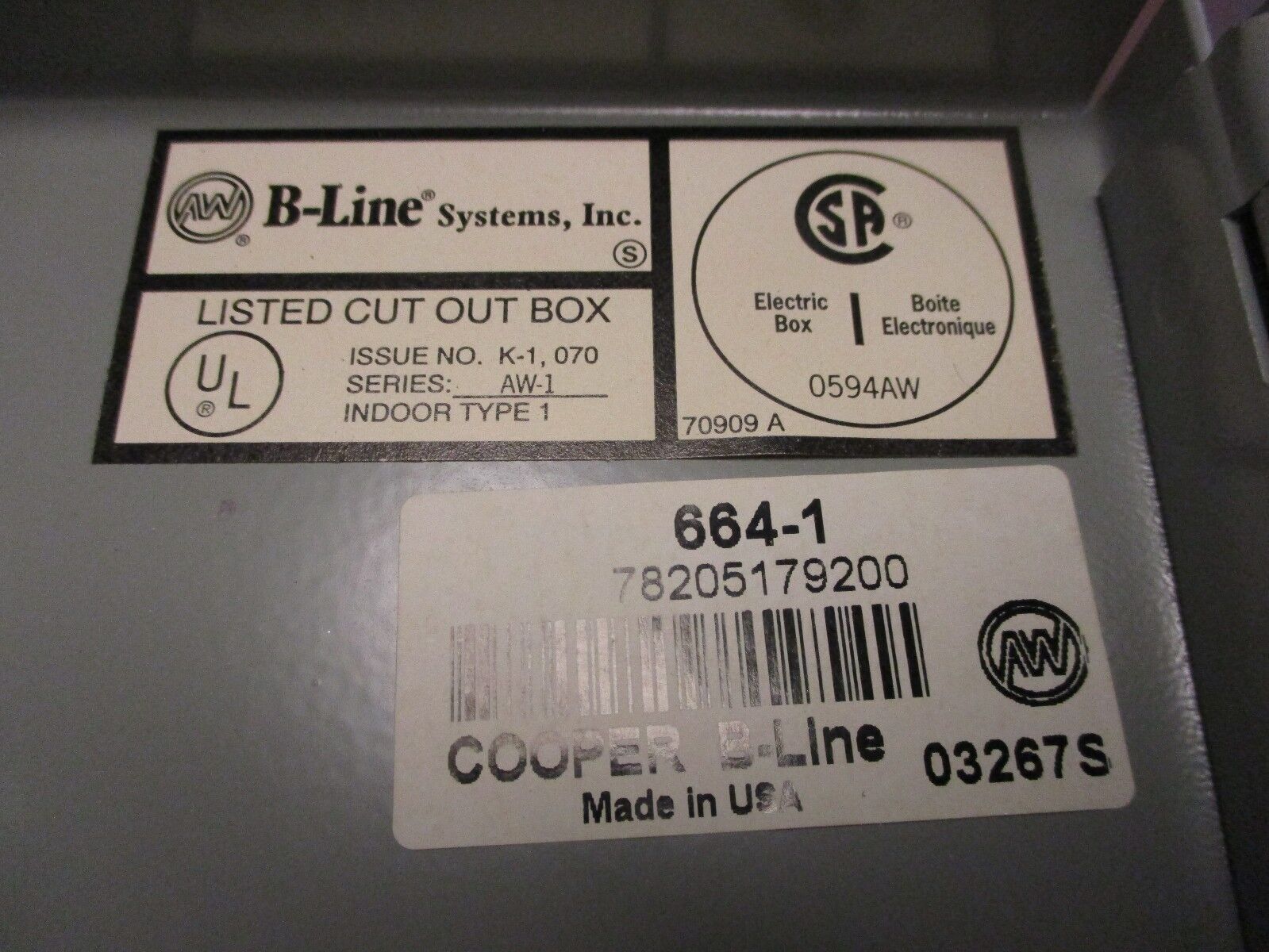 Cooper B-Line Enclosure 664-1 Type 1 Size: 6x6x4" *No Box* New Surplus