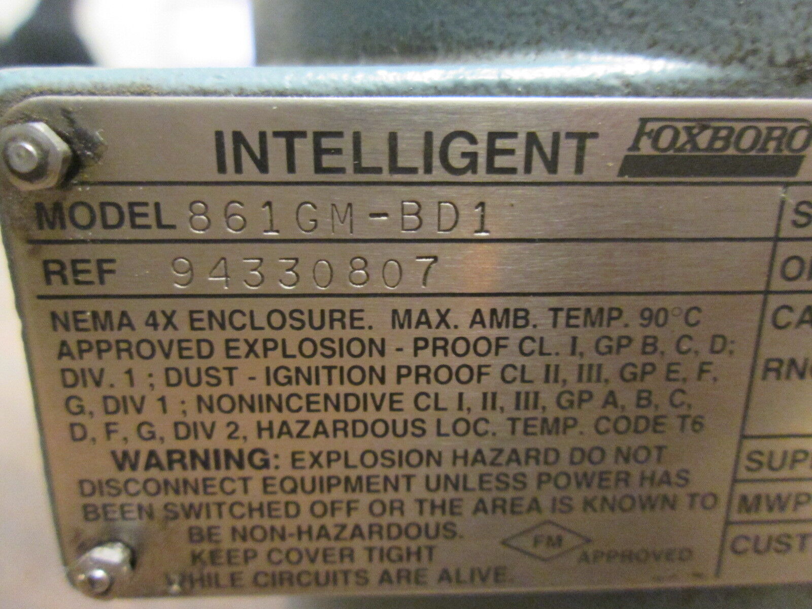 Foxboro Intelligent Transmitter 861GM-BD1 100PSIG Supply:12.5-42VDC Used