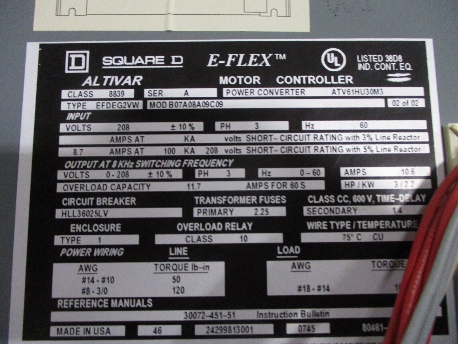 Square D Altivar E-Flex AC Drive 8839 EFDEG2VW B07A08A09C09 3HP 3Ph w/ Keypad