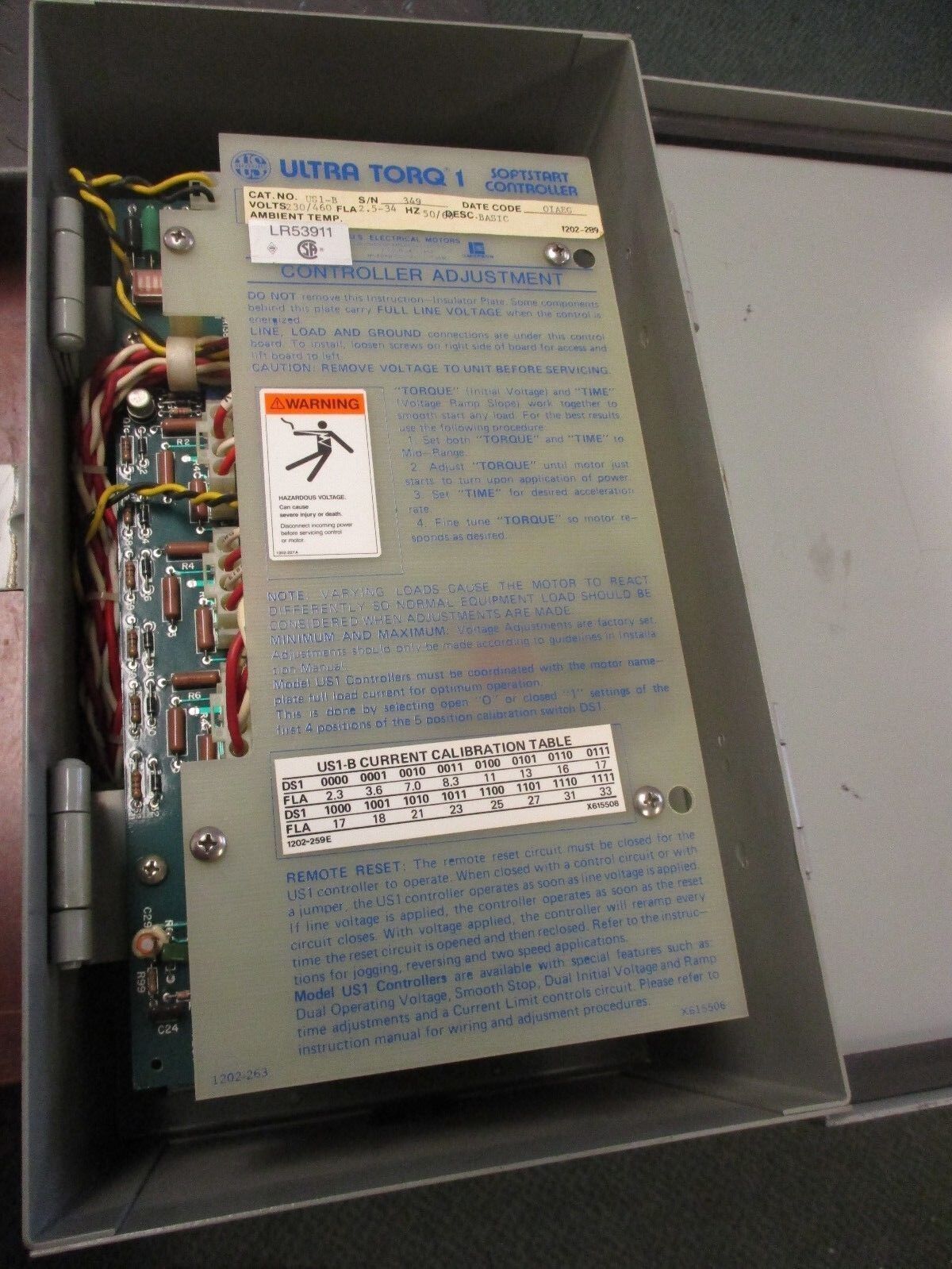 US Motors Ultra Torq 1 Soft Start Controller US1-B 230/460V 2.5-34A 50/60Hz Used