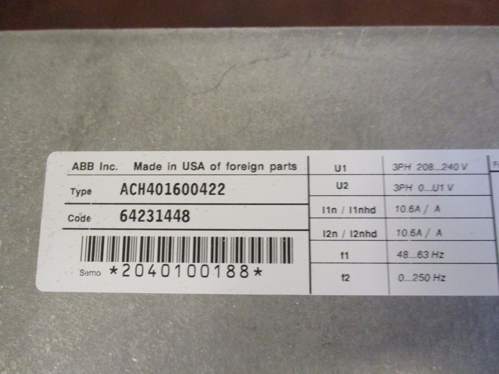 ABB ACH401 AC Drive ACH401600422 3HP Used