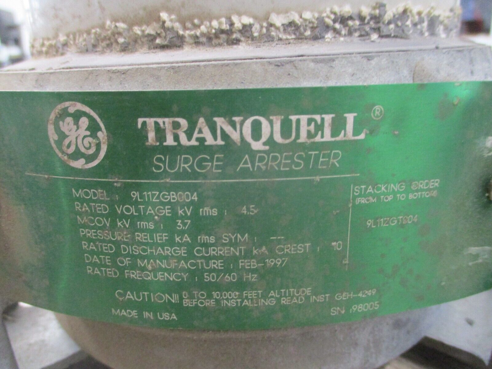 GE Tranquell Surge Arrester 9L11ZGB004 4.5KV 50/60HZ Used