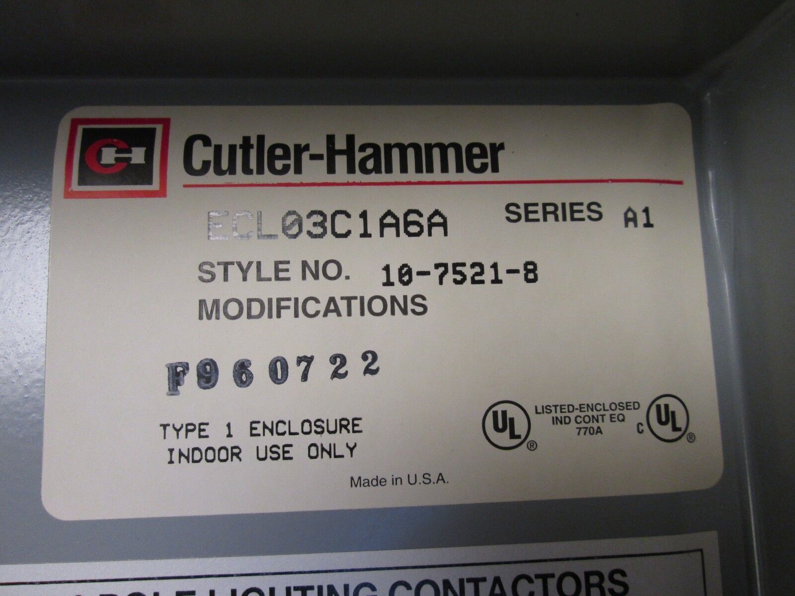 Cutler-Hammer 6 Pole Lighting Contactor ECL03C1A6A 30A *Electrically Held* New