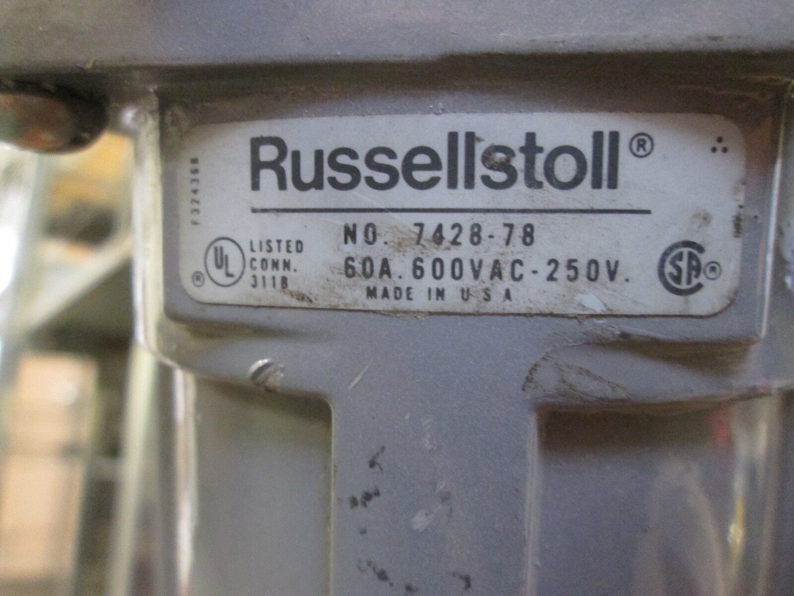 Russellstoll Receptacle 7428-78 60A 600V *Conduit End* Used