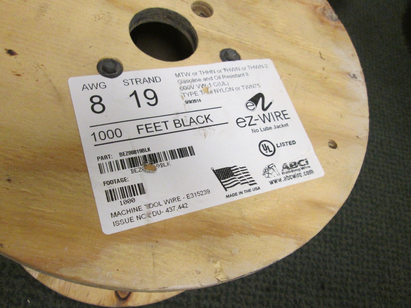 ABCi Building Wire EZ-Wire BEZ00819BLK 8 AWG 19 Strand 600V Approx 110 ft Used