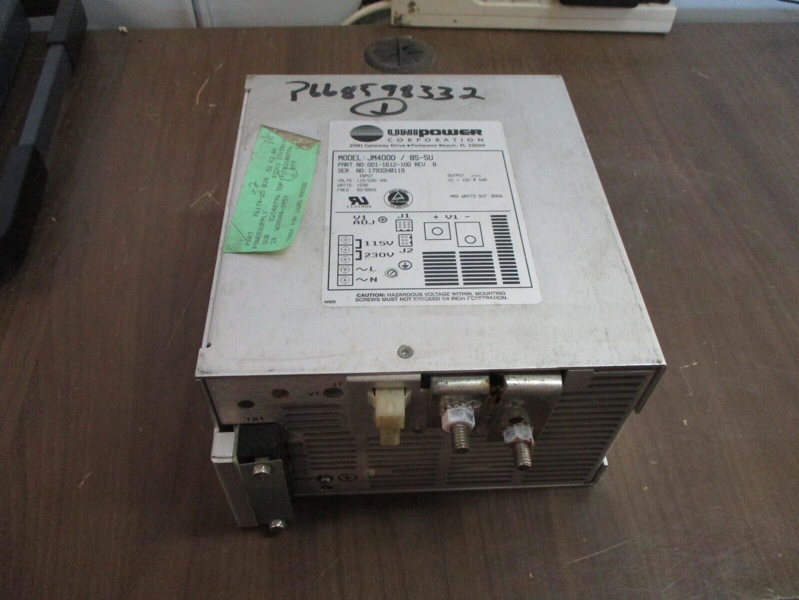 Unipower JM4000/8S-5U Power Supply 001-1612-100 Rev. B 800W Output: V1=15V @ 54A