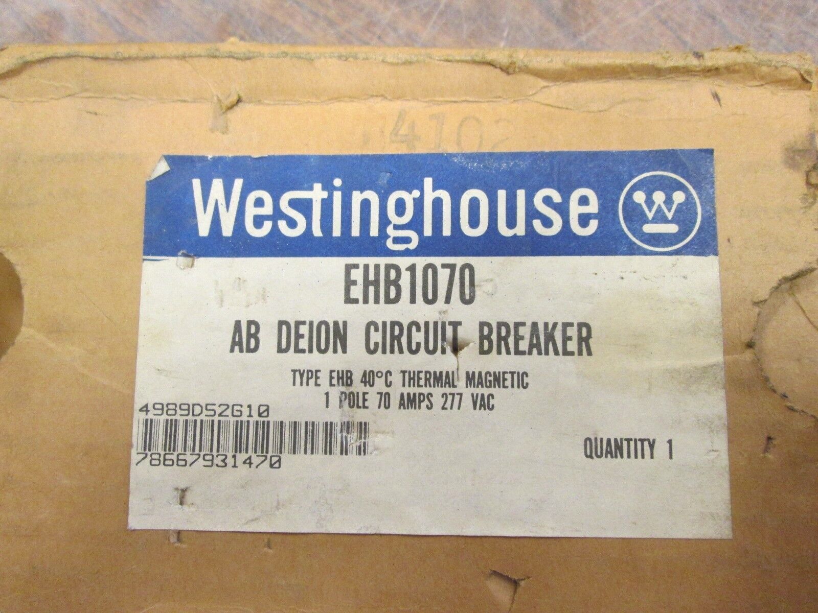 Westinghouse Circuit Breaker EHB1070 70A 277V 1P New Surplus