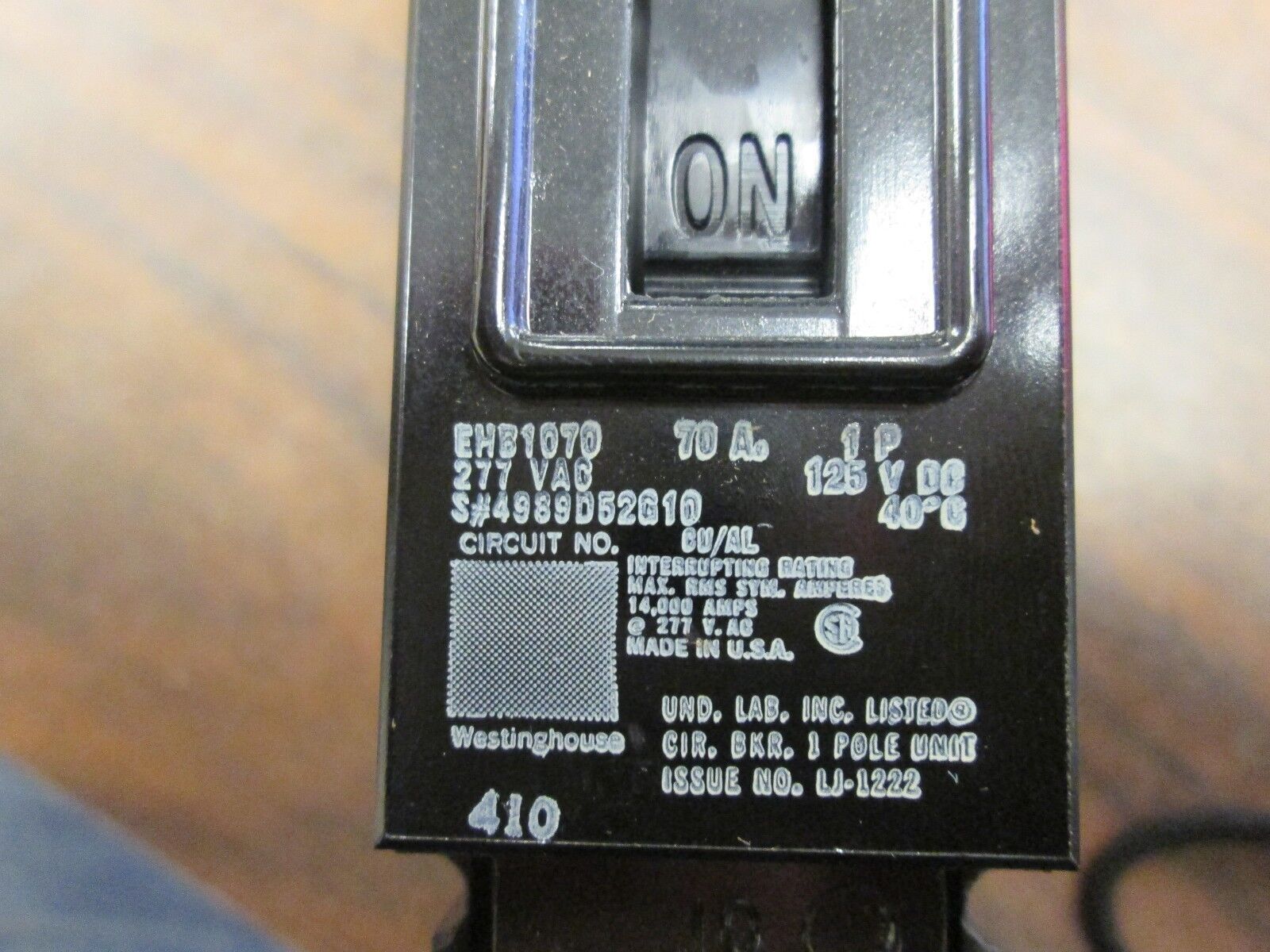 Westinghouse Circuit Breaker EHB1070 70A 277V 1P New Surplus