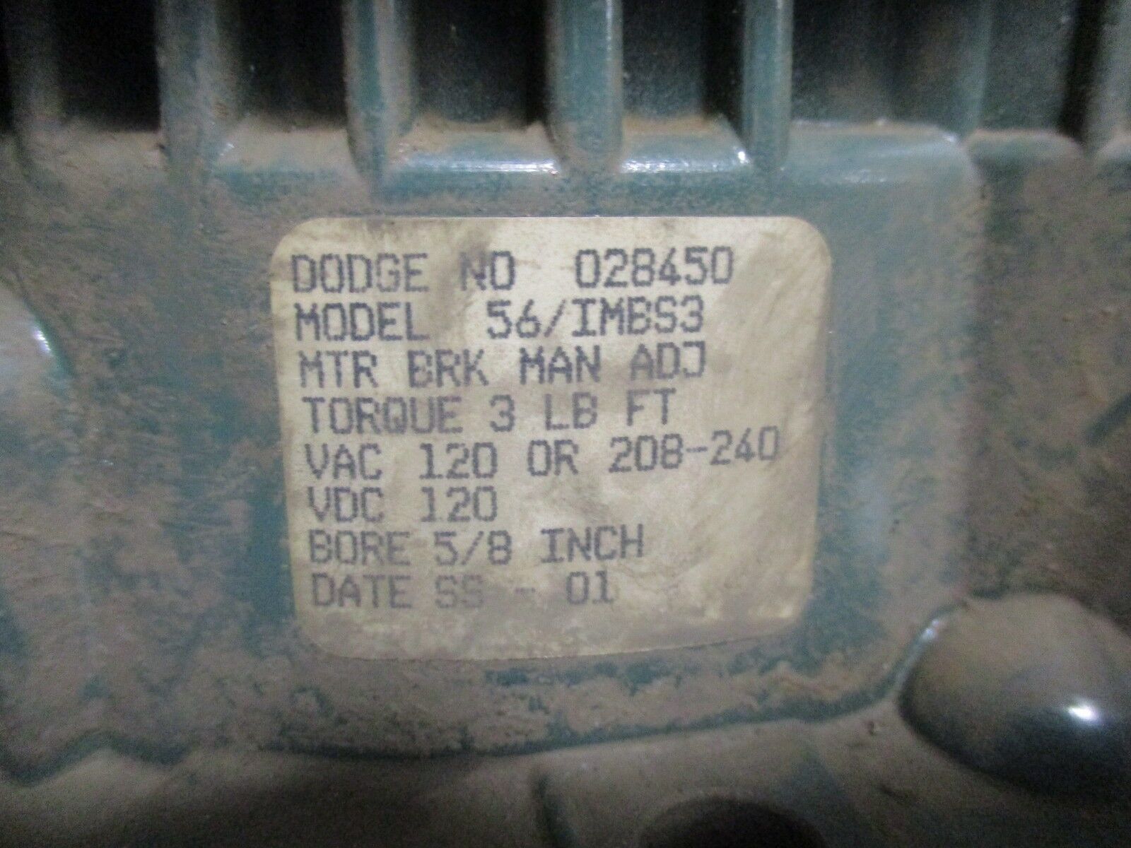 Dodge Motor Brake 56/IMBS3 3ft/Lb Torque 120VAC/VDC 208-240VAC 5/8" Bore Used