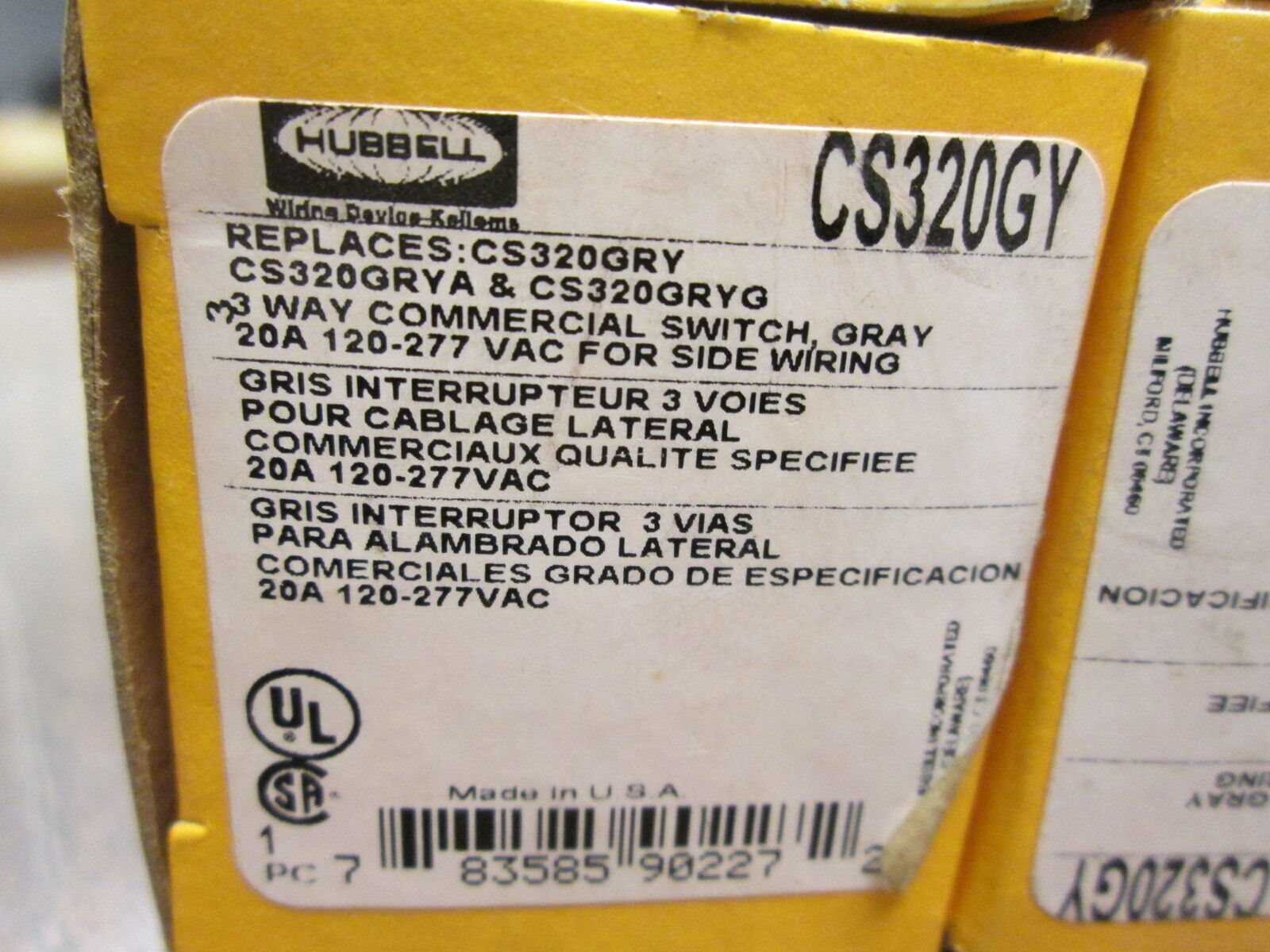 Hubbell 3 Way Switch CS320GY 20A 120-277V *Lot of 4* New Surplus