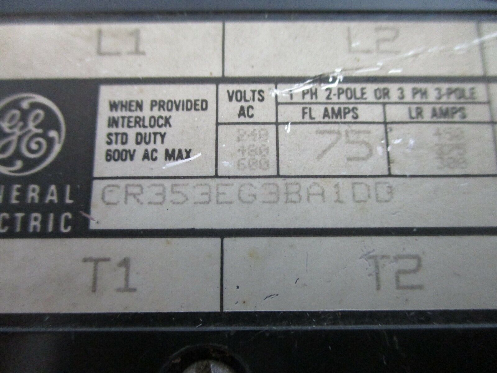 GE Contactor CR353EG3BA1DD 115-120V Coil 75A 600V *Missing (1) Screw* Used