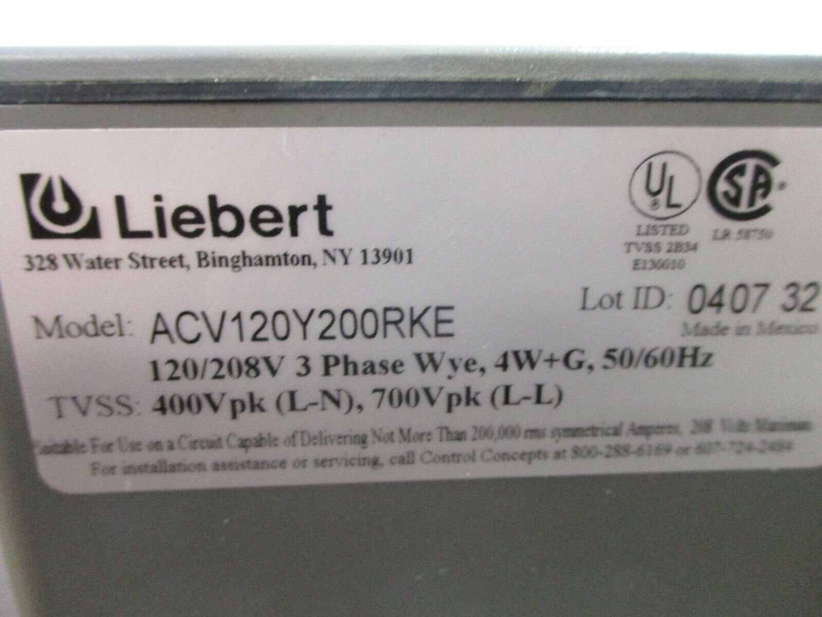 Liebert AccuVar Surge Suppression System ACV120Y200RKE 120/208V 3Ph 4W+G 50/60Hz