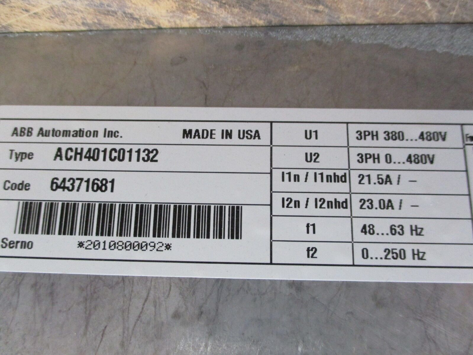 ABB ACH401 AC Drive ACH401C01132 15HP 3Ph w/ External Mount *No Keypad* Used