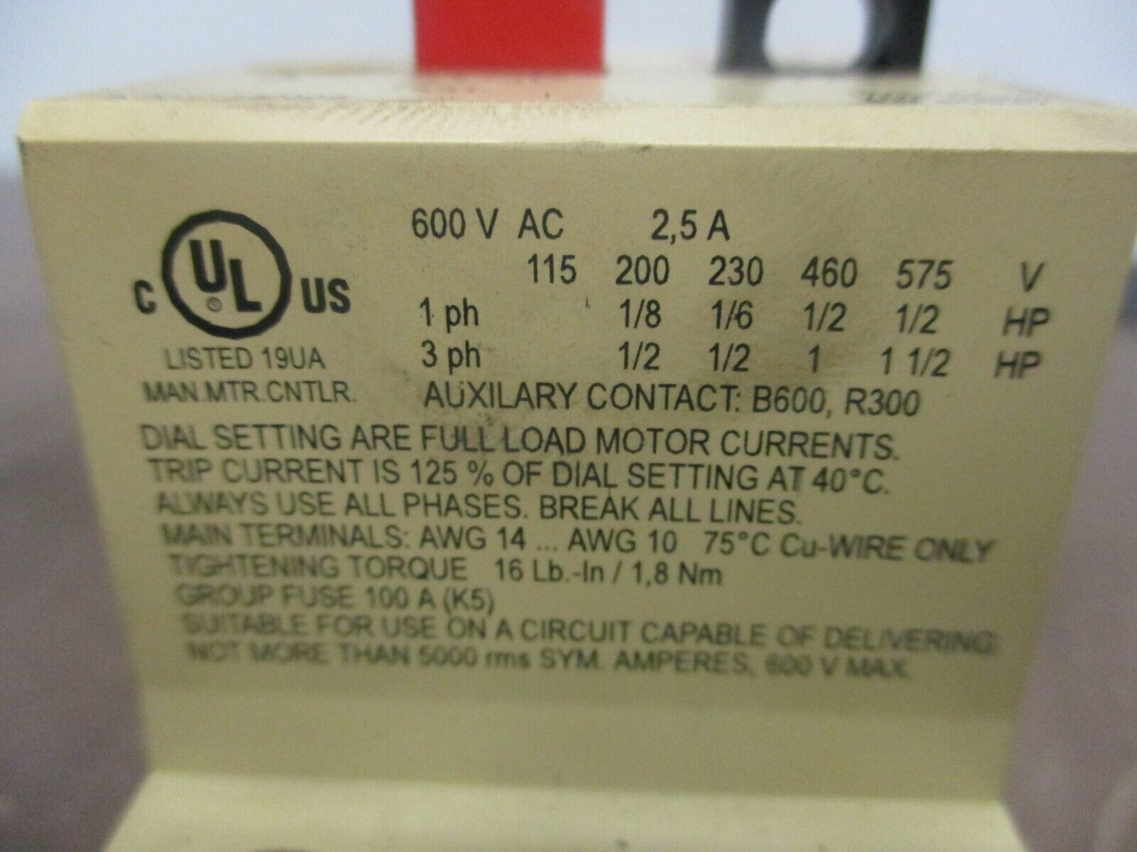 ESG Manual Starter ESM 1-2,5 Trip: 1.6-2.5A Used