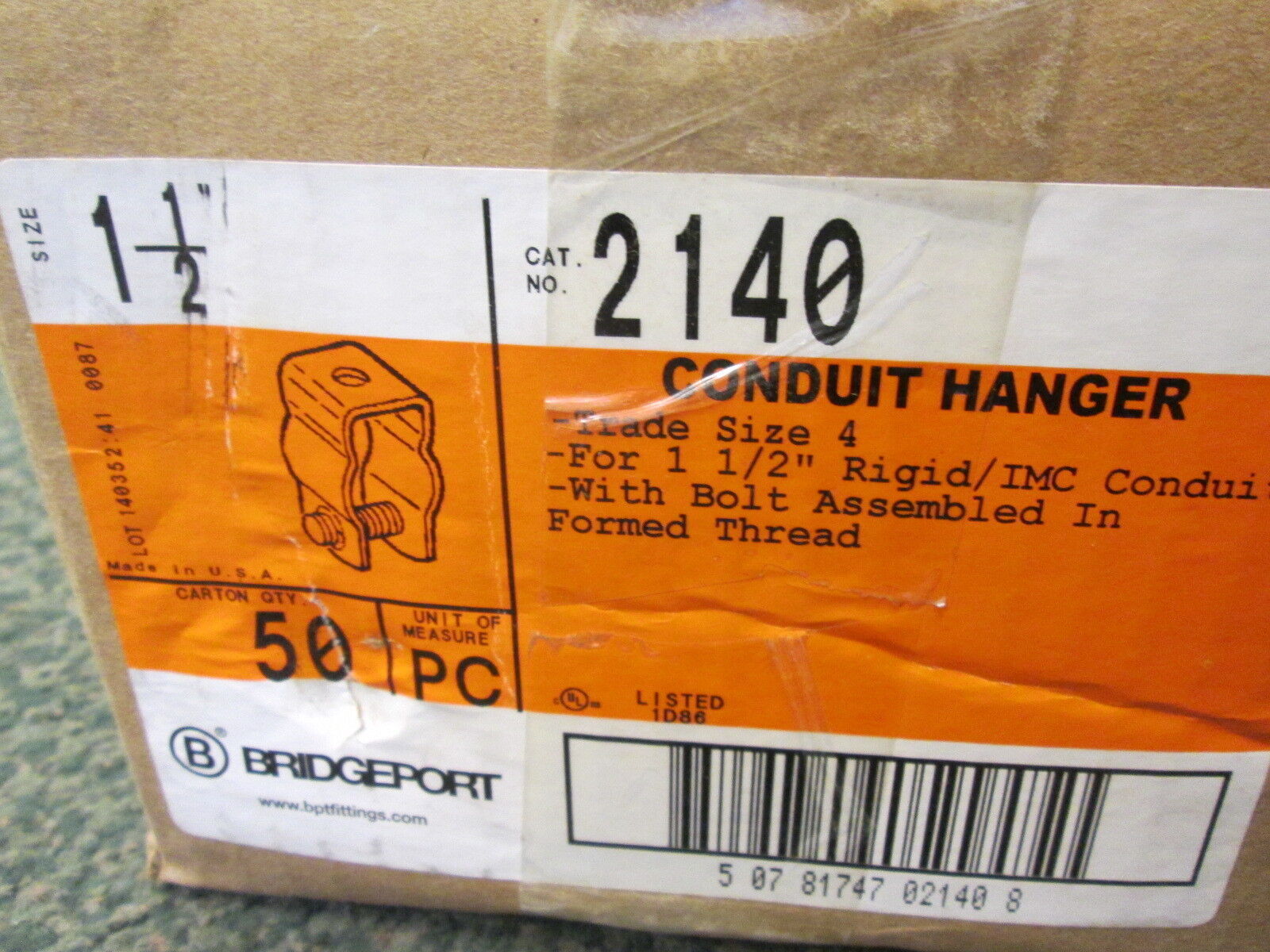 Bridgeport Conduit Hanger 2140 Size: 1/2" Trade Size: 4 "Approx. 50" New Surplus