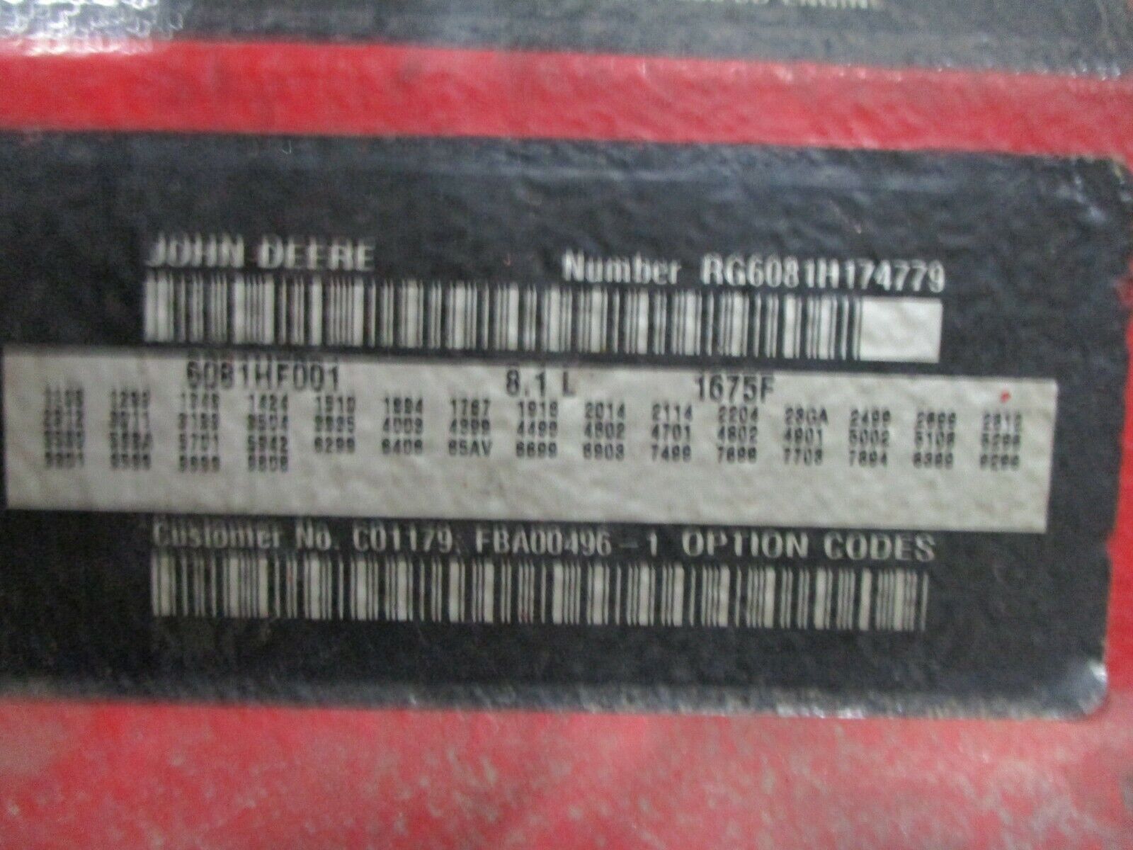 John Deere Diesel Motor w/ Pump 608HF001 8.1L 9415 Hours Used