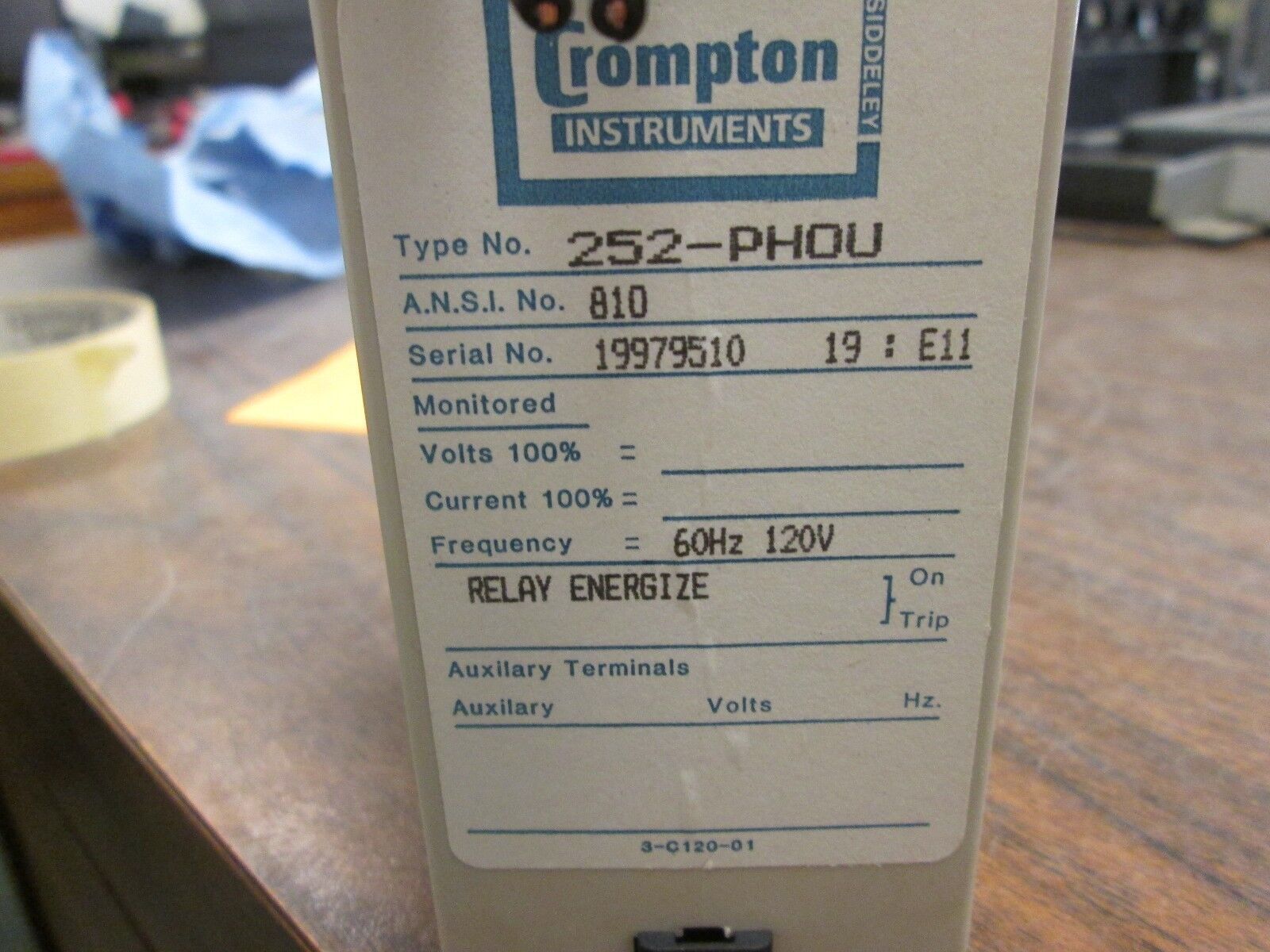 Crompton Relay Input 252-PHOU 120V 60Hz Used