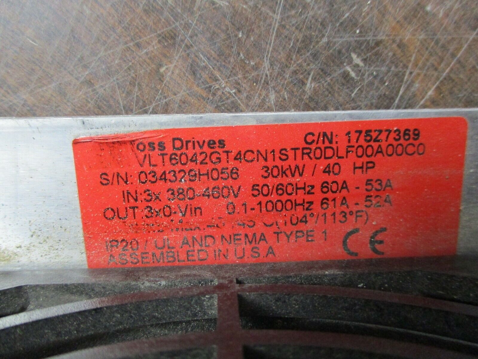 Graham VLT 6042 AC Drive 175Z7369 40HP 3Ph Input:380-460V 50/60Hz 60A Used