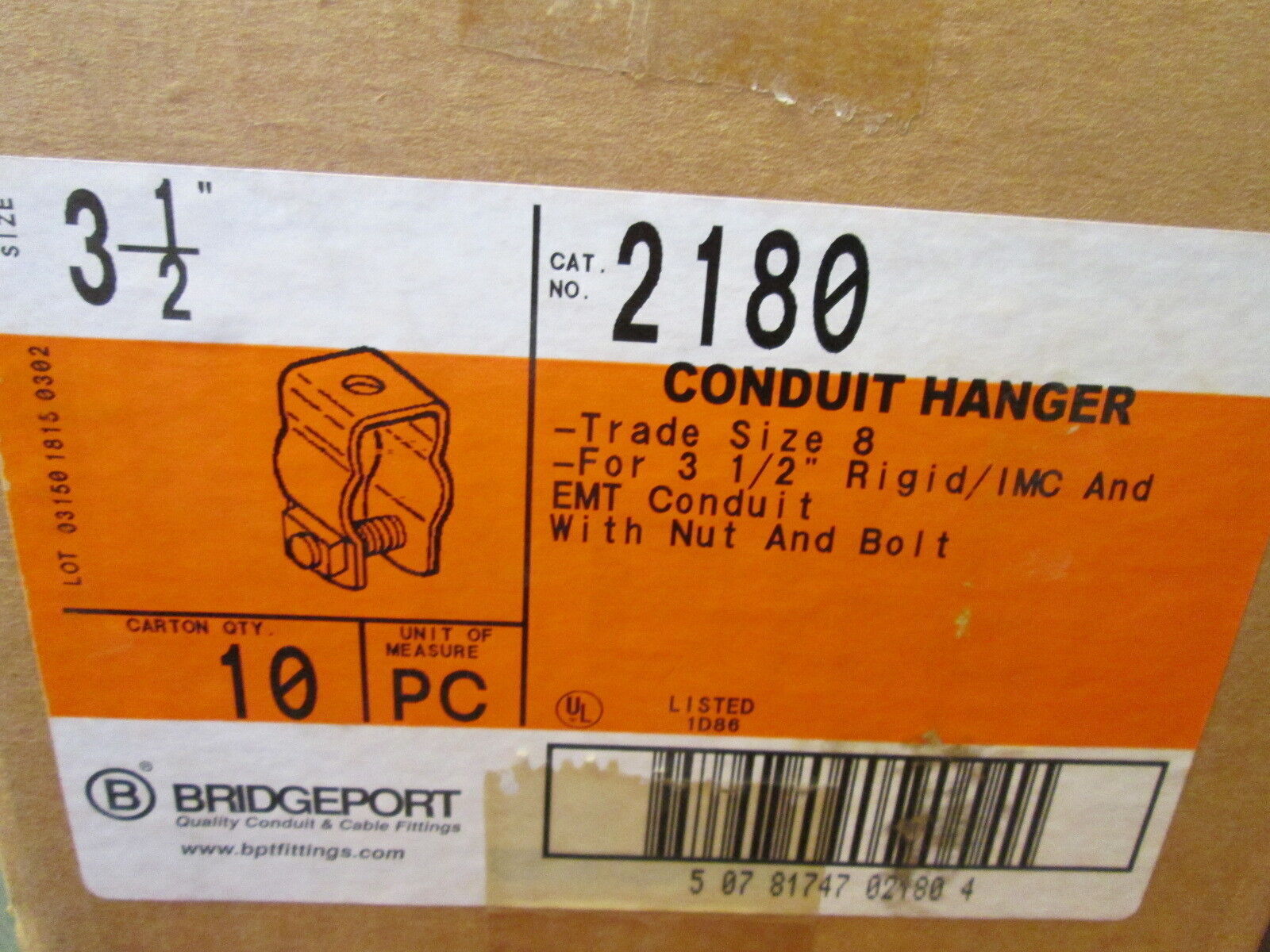 Bridgeport Conduit Hanger 2180 Size: 3 1/2" Trade Size: 8 EMT Conduit