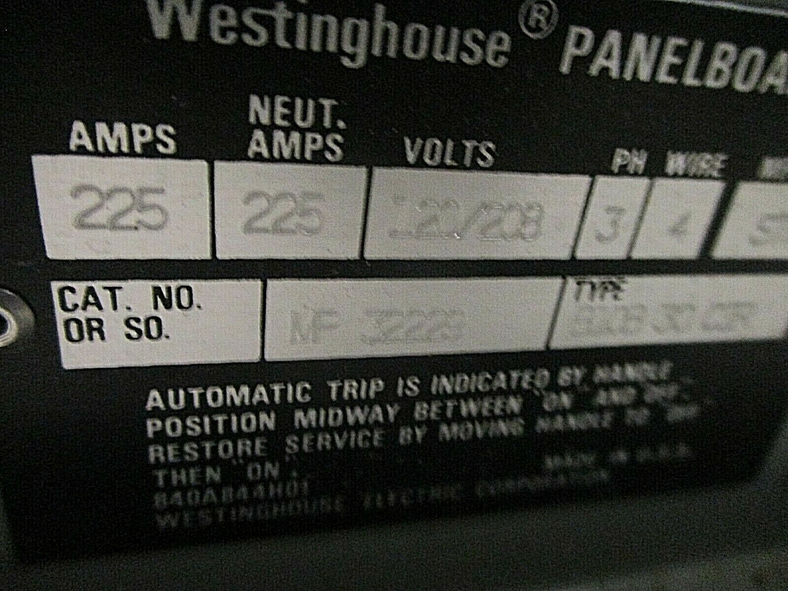 Westinghouse Main Breaker Circuit Breaker Panel MF-32229 225A Max 120/208 3Ph 4W