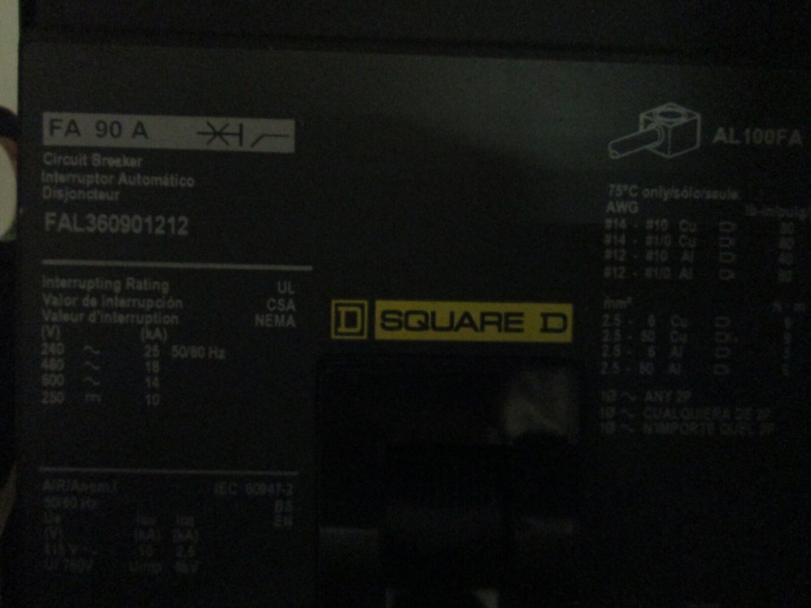 Square D Breaker Combination Size 3 FAL360901212 120V Coil New Surplus