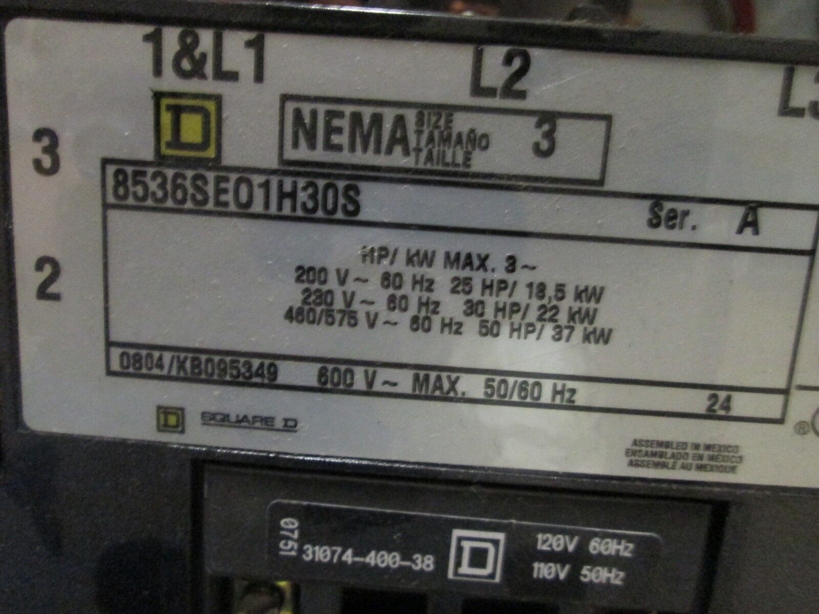 Square D Breaker Combination Size 3 FAL360901212 120V Coil New Surplus