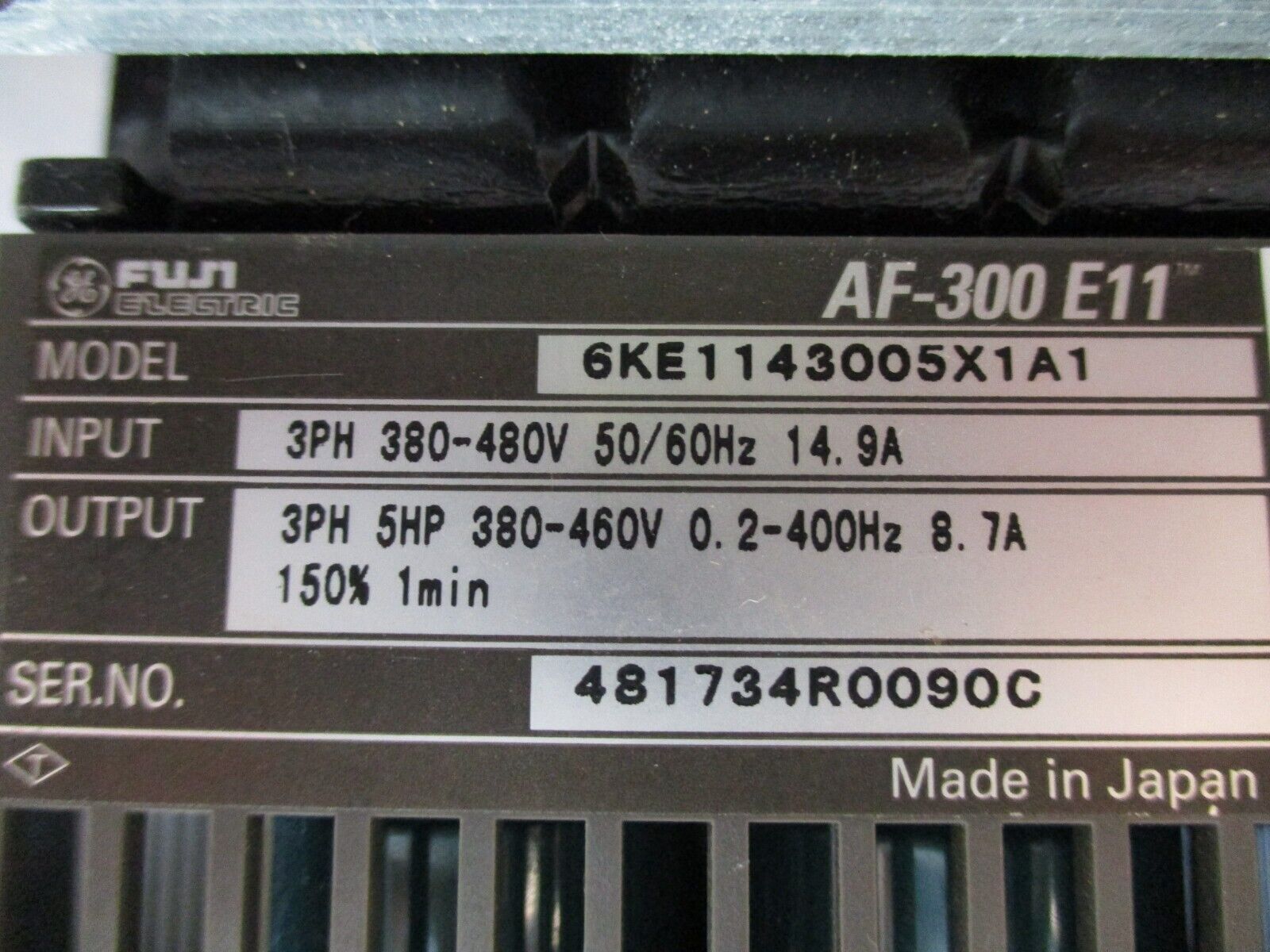 Fuji Electric AF-300 Ell AC Drive 6KE1143005X1A1 5HP 3Ph *No Keypad* Used