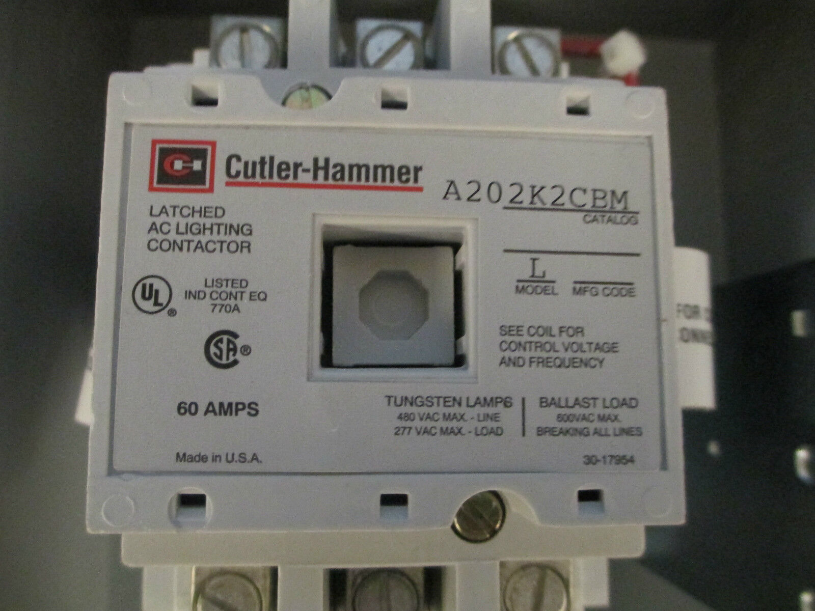 Cutler-Hammer Lighting Contactor, ECL04D1E3A, 60A, 208V 3Pole, New Surplus