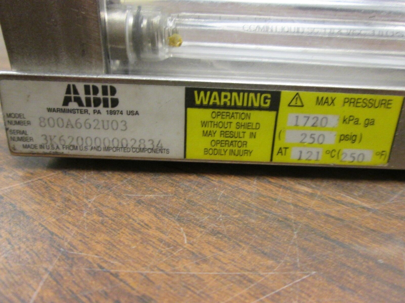 ABB Flowmeter 800A662U03 250 PSIG Used