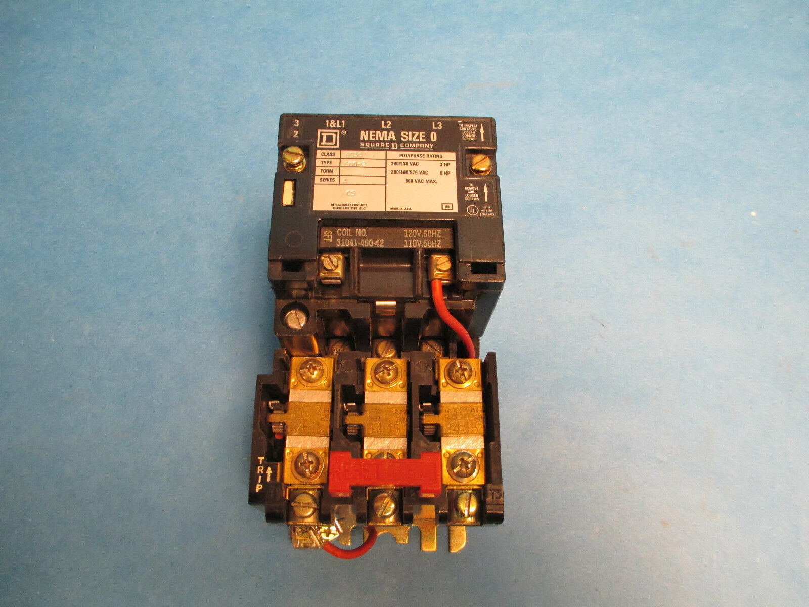Square D Starter 8536SL0-2, Size 0 3P 120V Coil Thermal Overload