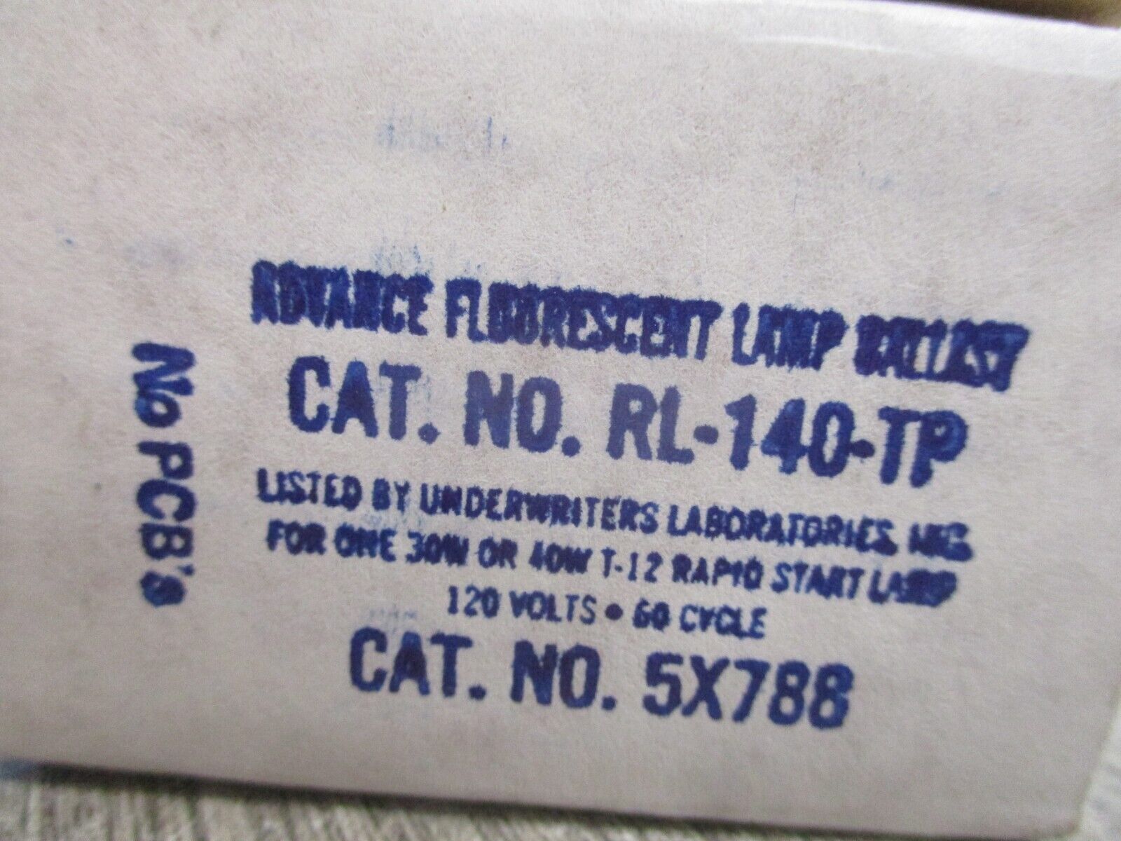Advance Ballast RL-140-TP 5X788 120V 60Hz New Surplus